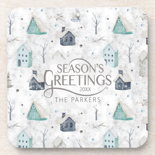 Cozy Home Christmas Teal ID985 Beverage Coaster
