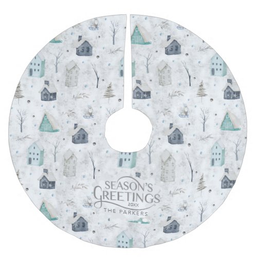 Cozy Home Christmas Teal ID985 Brushed Polyester Tree Skirt