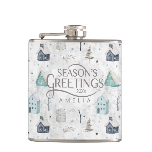 Cozy Home Christmas Teal ID985 Flask