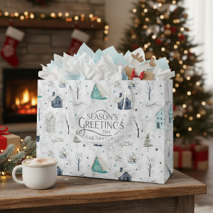 Cozy Home Christmas Teal ID985 Large Gift Bag