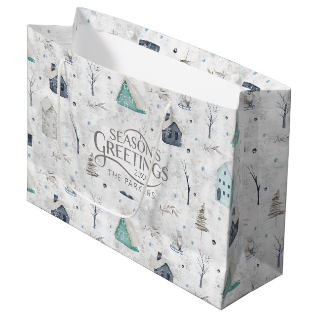 Cozy Home Christmas Teal ID985 Large Gift Bag (Front Angled)