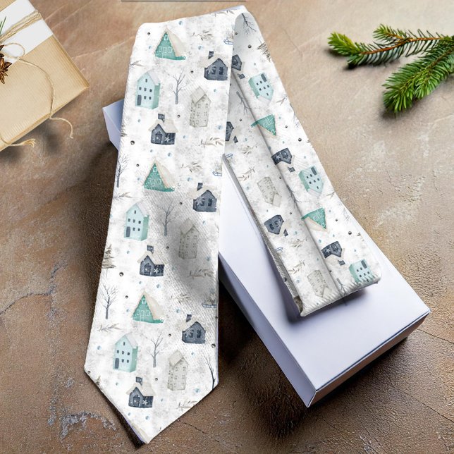 Cozy Home Christmas Teal ID985 Neck Tie (Creator Uploaded)