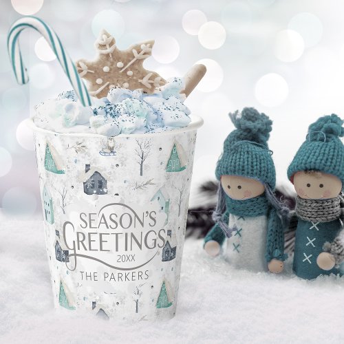 Cozy Home Christmas Teal ID985 Paper Cups