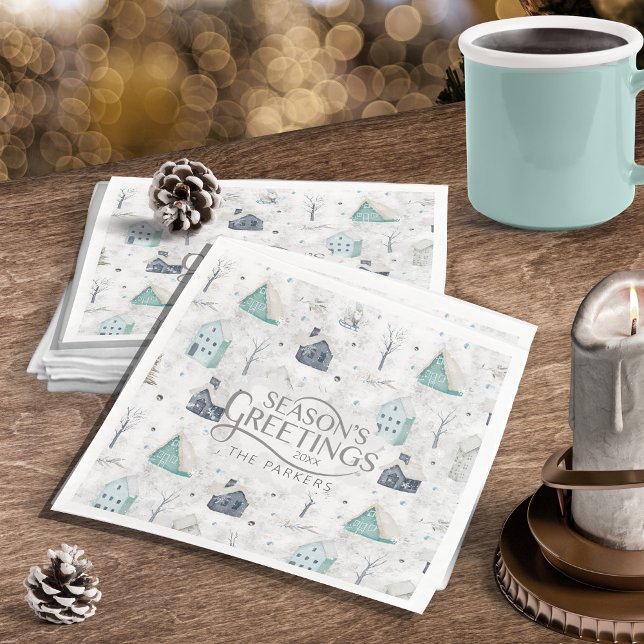 Cozy Home Christmas Teal ID985 Paper Dinner Napkins (Creator Uploaded)