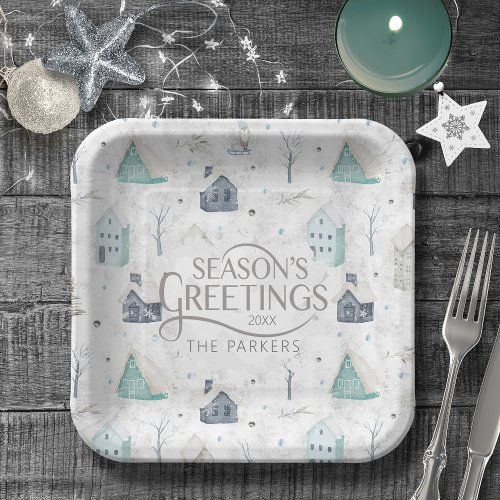 Cozy Home Christmas Teal ID985 Paper Plates