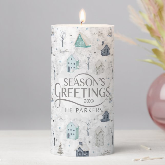 Cozy Home Christmas Teal ID985 Pillar Candle (In Situ)