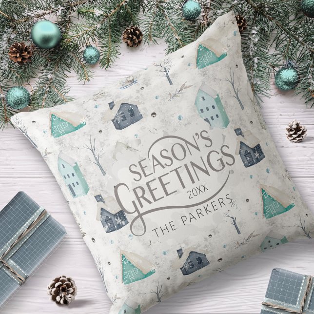 Cozy Home Christmas Teal ID985 Throw Pillow (Creator Uploaded)