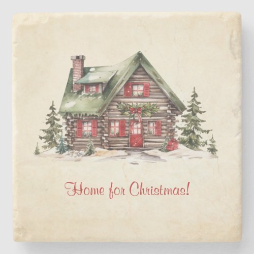 Cozy Home For Christmas Cabin Brown Holiday Stone Coaster