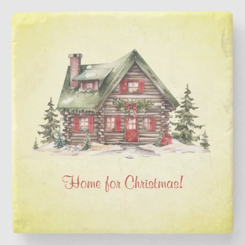 Cozy Home For Christmas Cabin Green Holiday Stone Coaster