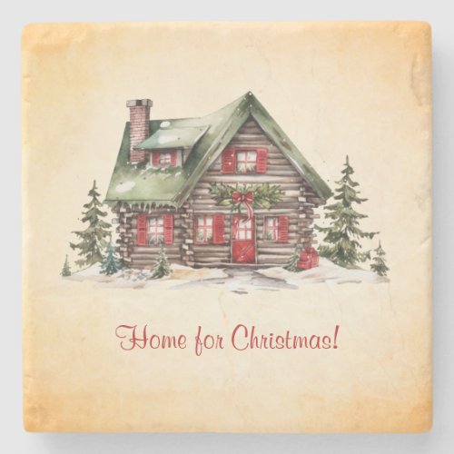 Cozy Home For Christmas Cabin Orange Holiday Stone Coaster