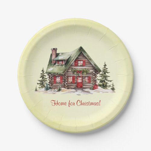 Cozy Home For Christmas Winter Cabin Green Paper Plates