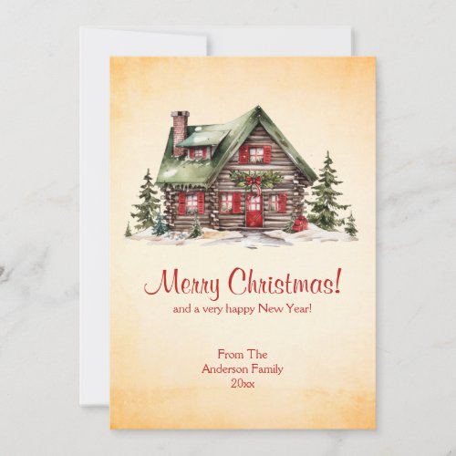 Cozy Home For Christmas Winter Cabin Orange Holiday Card