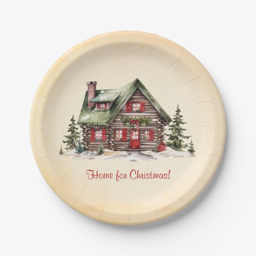 Cozy Home For Christmas Winter Cabin Orange Paper Plates