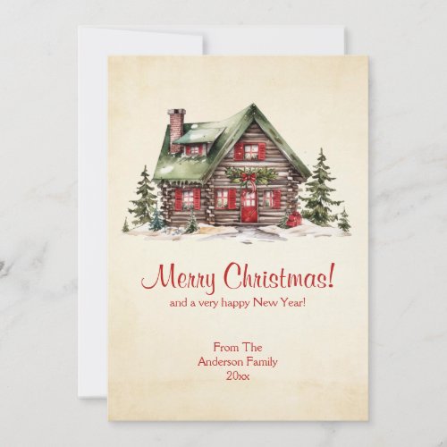 Cozy Home For Christmas Winter Cabin Vintage Holiday Card