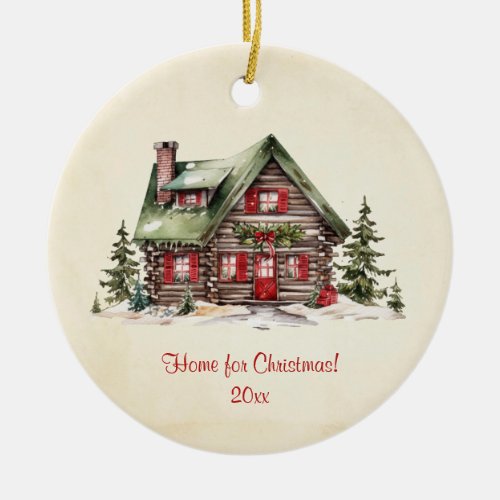 Cozy Home For Christmas Winter Cabin Vintage Paper Ceramic Ornament