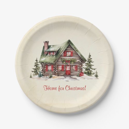 Cozy Home For Christmas Winter Cabin Vintage Paper Paper Plates