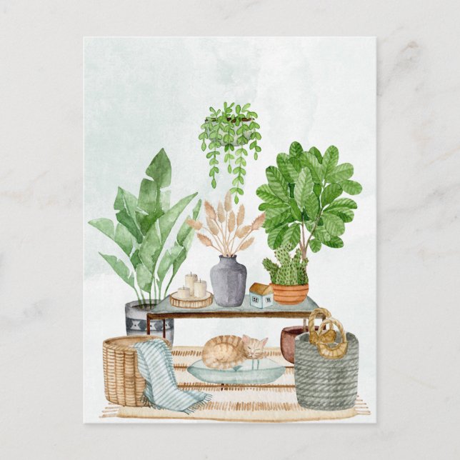 Cozy home interior with plants  postcard (Front)
