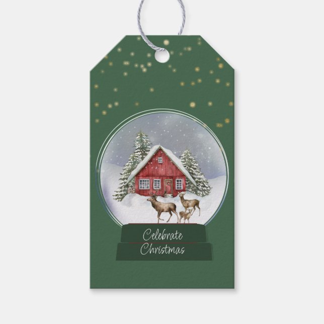 Cozy Home Winter Scene Snow Globe Gift Tag (Front)