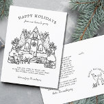 Cozy Home with Deer Holiday Postcard<br><div class="desc">Embrace the enchantment of the season with our charming Cozy Home holiday postcard! The front showcases a delightful black and white line art illustration of a cozy cottage nestled in a forest, exuding a heartwarming cottage core aesthetic. Peaceful deer gracefully adorn the scene, adding an extra touch of woodland magic...</div>
