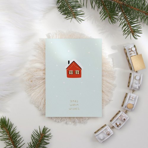 Cozy Home with String Lights Minimalist Christmas Holiday Card