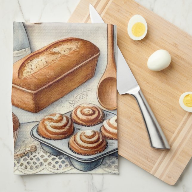 Cozy Homemade Baking Scene with Apron Kitchen Towel (Quarter Fold)