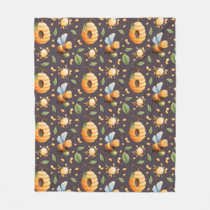 🐝 Cozy Honey Bee Floral Nature Garden Design Fleece Blanket
