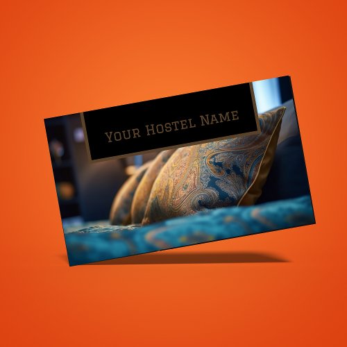Cozy Hostel Brown Blue Photo Rustic Old Stylish Business Card