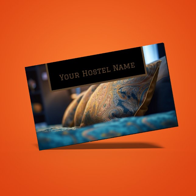 Cozy Hostel Brown Blue Photo Rustic Old Stylish Business Card (Creator Uploaded)