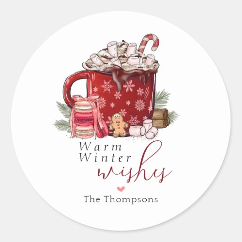 Cozy Hot Chocolate Warm Winter Wishes Christmas Classic Round Sticker