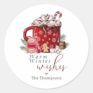Cozy Hot Chocolate Warm Winter Wishes Christmas Classic Round Sticker