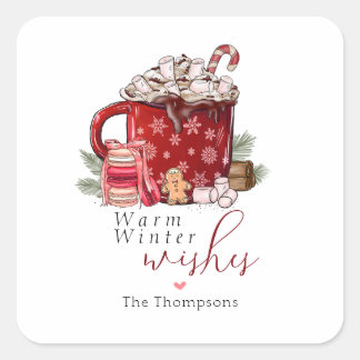 Cozy Hot Chocolate Warm Winter Wishes Christmas Square Sticker