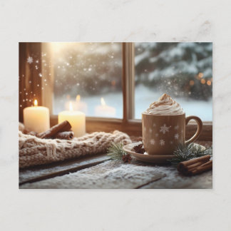 Cozy Hot Chocolate with Cream and Candles Winter Holiday Postcard