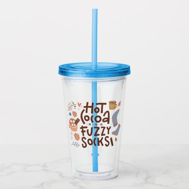 Cozy Hot Cocoa and Fuzzy Socks Design Acrylic Tumbler (Front)