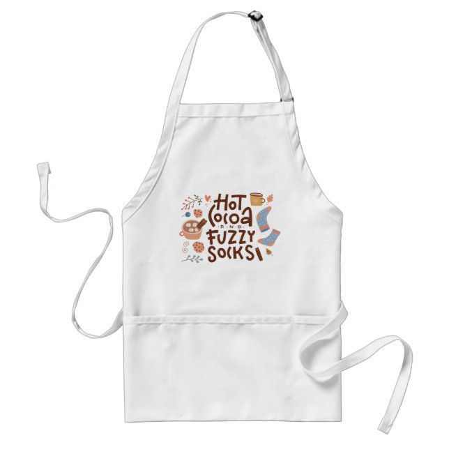 Cozy Hot Cocoa and Fuzzy Socks Design Adult Apron (Front)