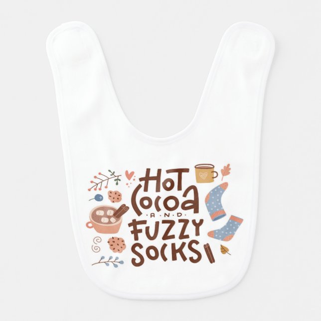 Cozy Hot Cocoa and Fuzzy Socks Design Baby Bib (Front)