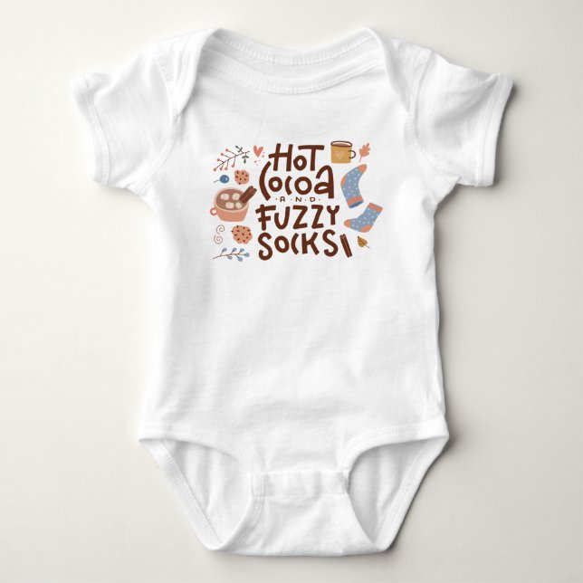 Cozy Hot Cocoa and Fuzzy Socks Design Baby Bodysuit (Front)