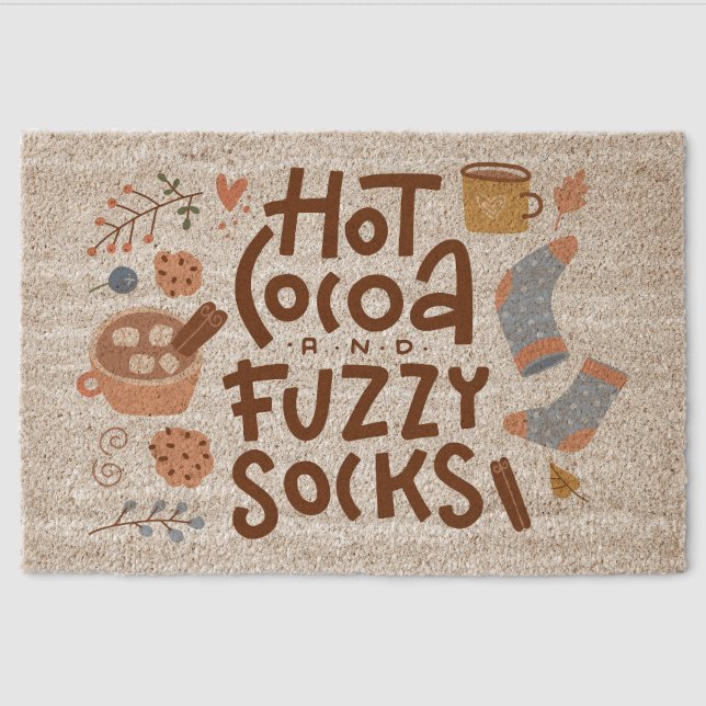 Cozy Hot Cocoa and Fuzzy Socks Design Fiber Doormat (Front)