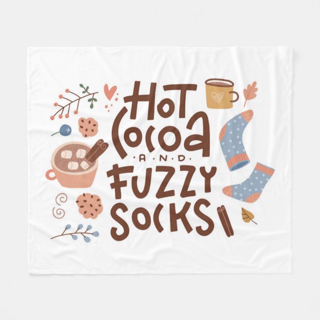 Cozy Hot Cocoa and Fuzzy Socks Design Fleece Blanket (Front (Horizontal))