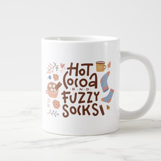 Cozy Hot Cocoa and Fuzzy Socks Design Giant Coffee Mug (Right)