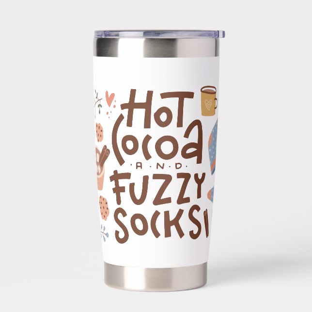 Cozy Hot Cocoa and Fuzzy Socks Design Insulated Tumbler (Left)
