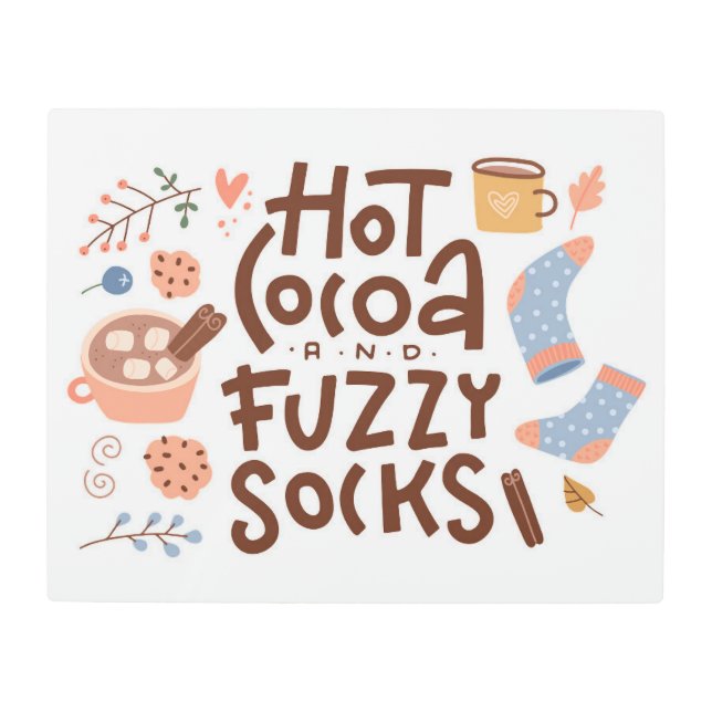 Cozy Hot Cocoa and Fuzzy Socks Design Metal Print (Front)