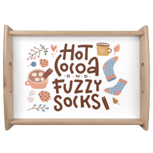 Cozy Hot Cocoa and Fuzzy Socks Design Serving Tray