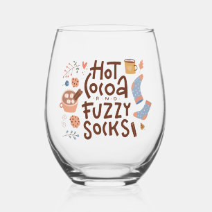 Cozy Hot Cocoa and Fuzzy Socks Design Stemless Wine Glass