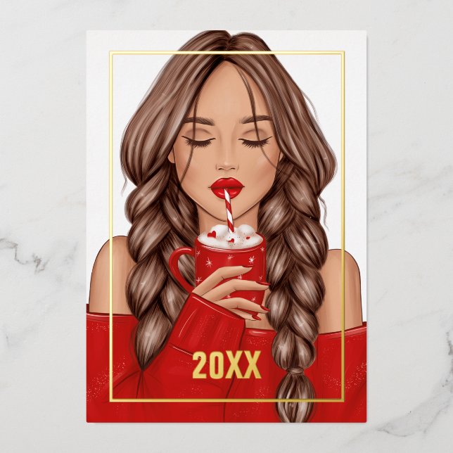 Cozy Hot Cocoa Christmas Foil Holiday Card (Front)