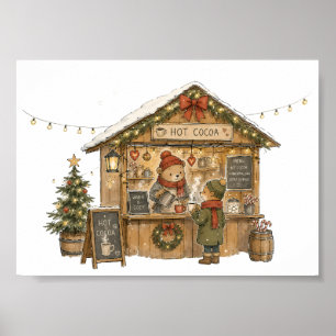 Cozy Hot Cocoa Christmas Market Stall for Winter D Poster