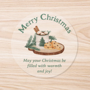 Cozy Hot Cocoa&Cookies Mint Green Merry Christmas Classic Round Sticker