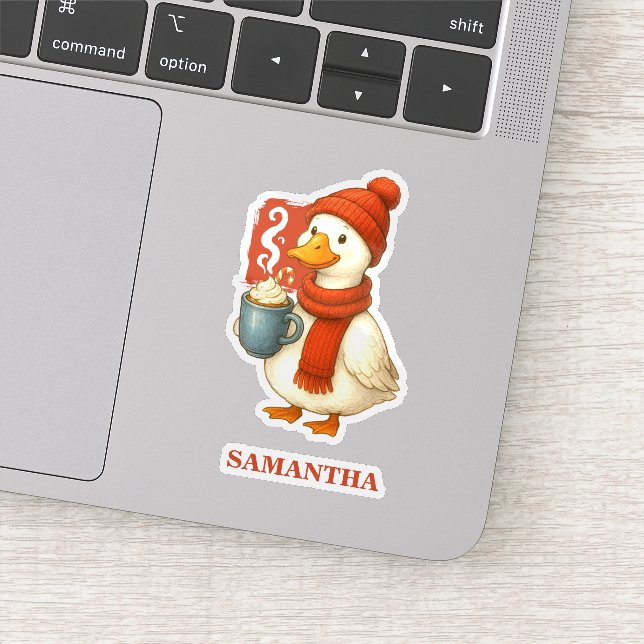 Cozy Hot Cocoa Goose Christmas Sticker (Detail)
