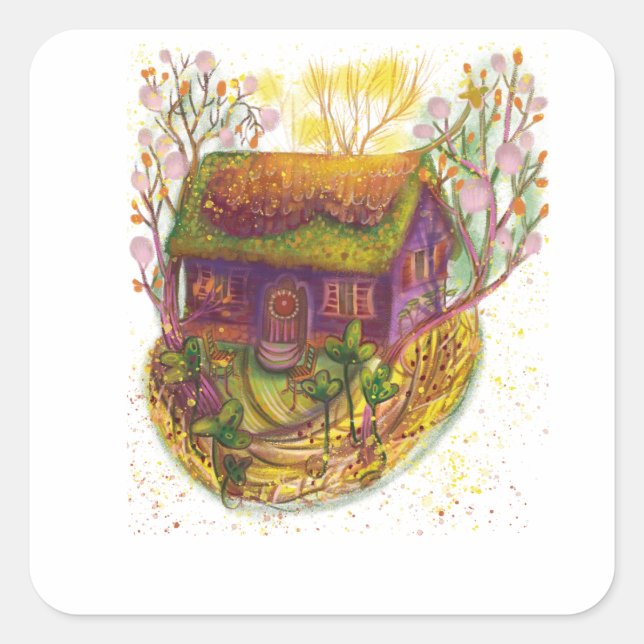 cozy house illustration  square sticker (Front)