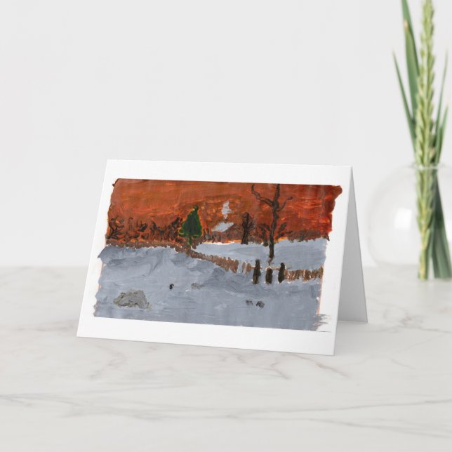 Cozy house in snowy landscape note card (greeting) (Front)
