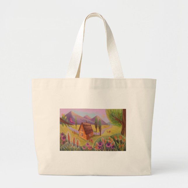 cozy house lanscape large tote bag (Front)